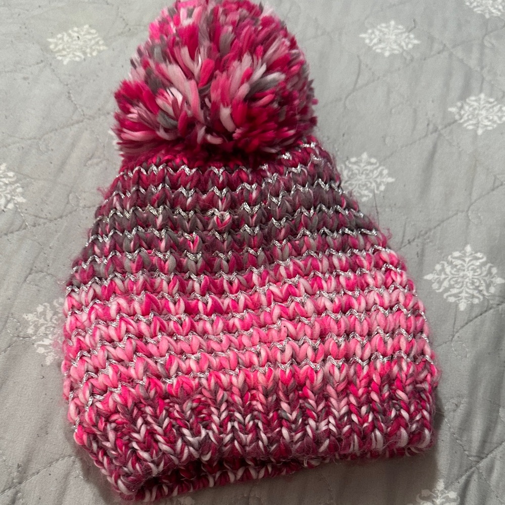 Place Pink and Gray Knit Beanie with Pom-Pom